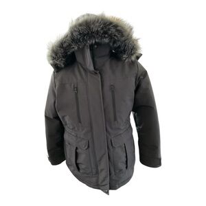 CHIN·MOON Women's Sz XL Duck Down Faux Fur Lined Hood Zip Off Puffer Jacket Coat